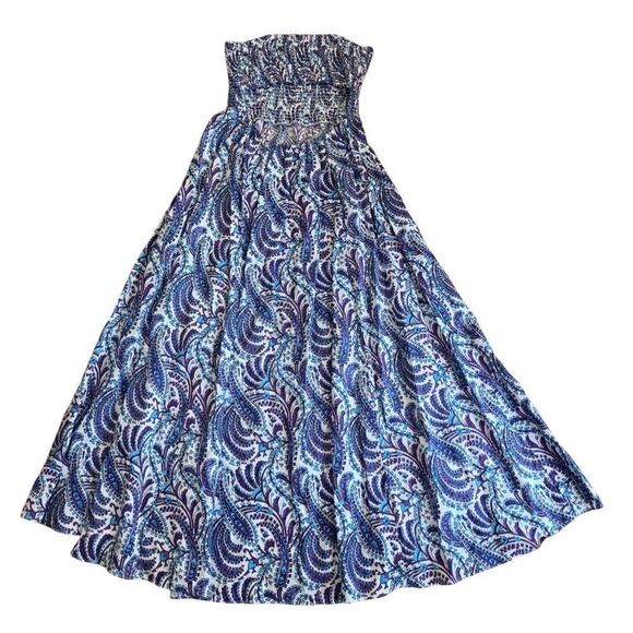 J. Crew Smocked Linen-Blend Bandeau Beach Dress in Purple Paisley Size Large - Picture 7 of 10